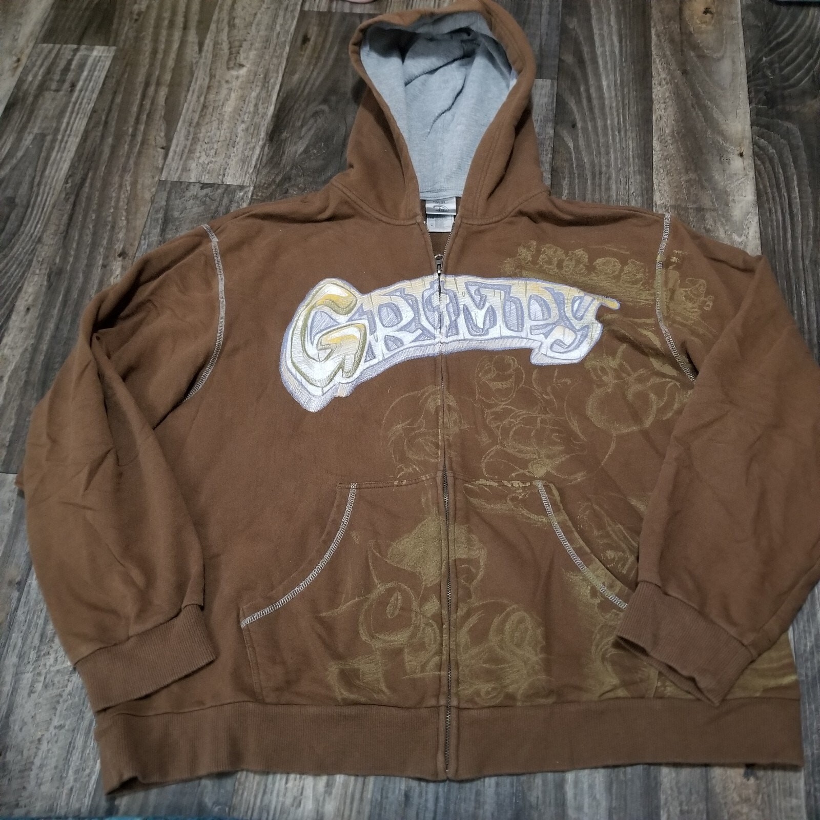 Disney Studio Collection Grumpy Hoodie Size XL Sweatshirt Brown Full Zip Y2k Disney Studio Collection Grumpy Hoodie Size XL Sweatshirt Brown Full Zip Y2k