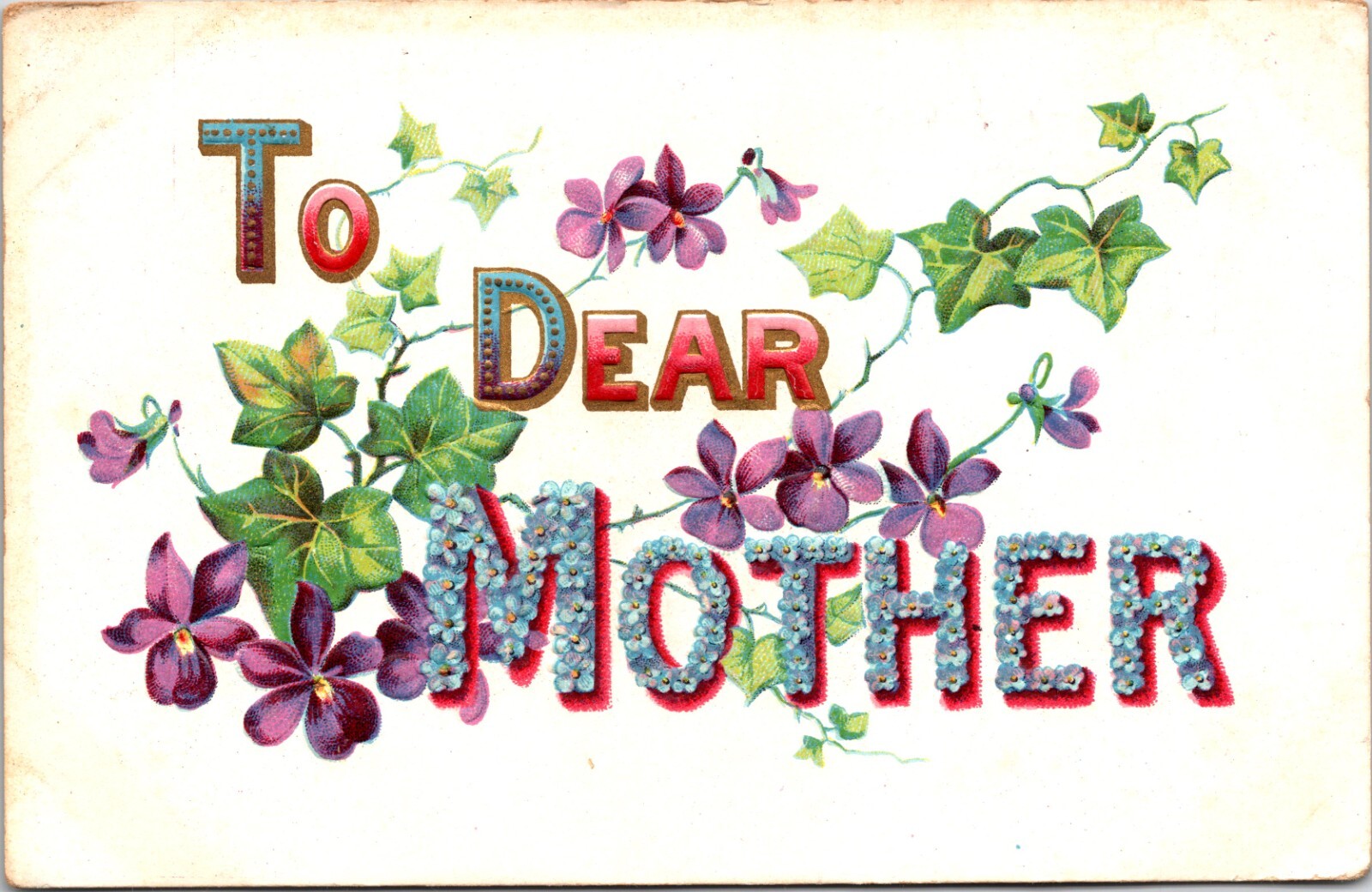 Vintage Embossed Postcard Large Letters To Dear Mother Purple & Blue Flowers Vintage Embossed Postcard Large Letters To Dear Mother Purple & Blue Flowers