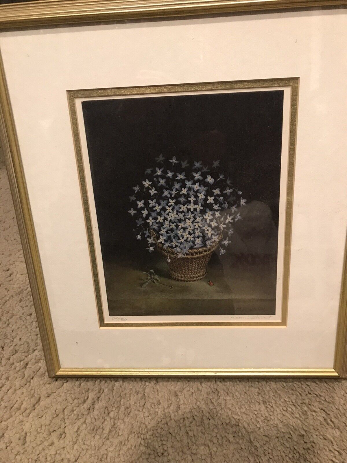 Print, Early Blue Flower, Signed, Naomi Limcot, Excellent Frame