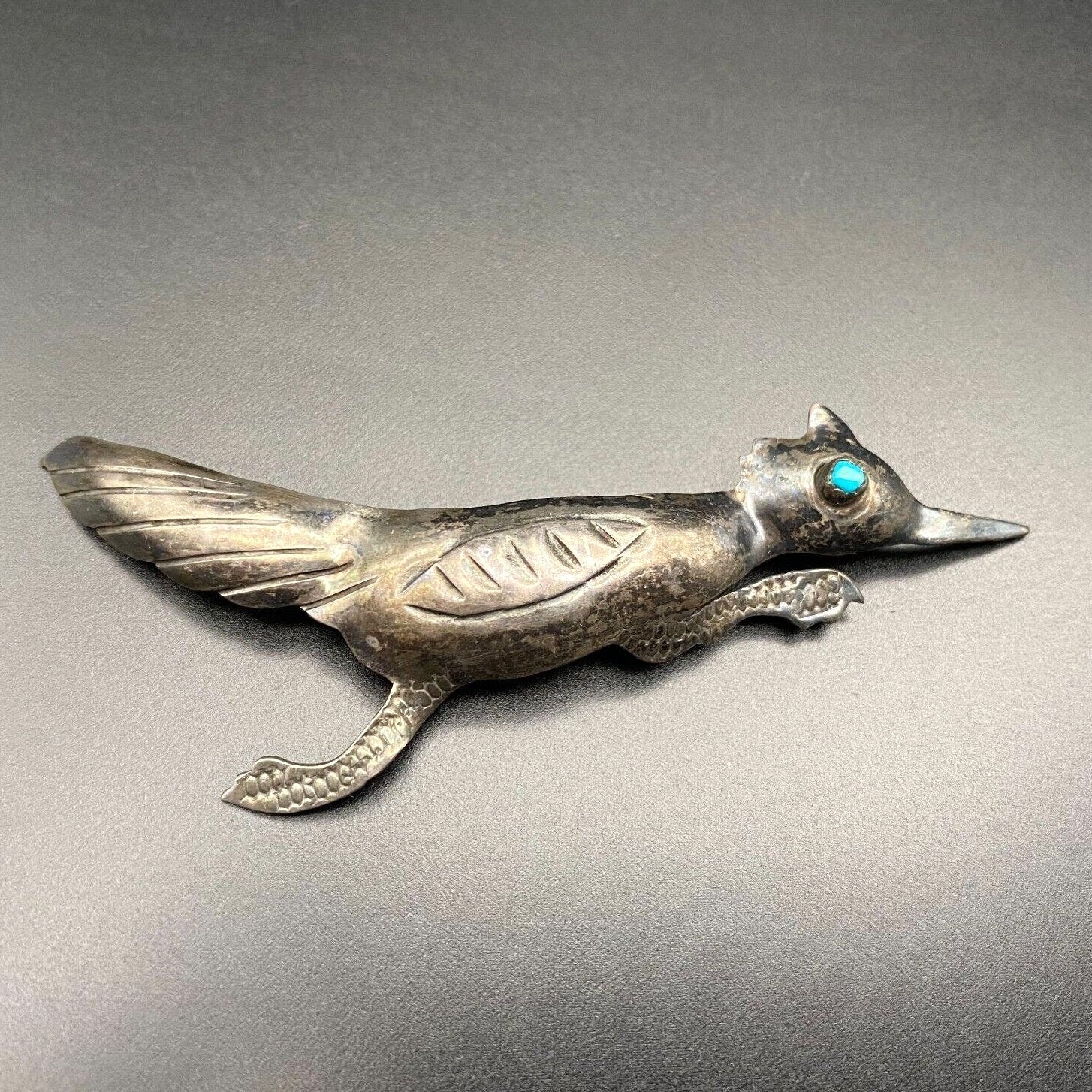 Vintage Alberto Contreras Roadrunner Bird Turquoise Sterling Silver Pin Brooch Vintage Alberto Contreras Roadrunner Bird Turquoise Sterling Silver Pin Brooch