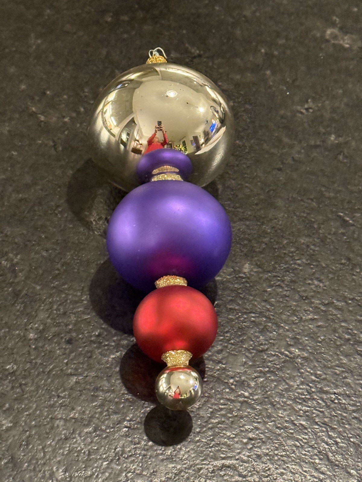 Christopher Radko Triple Drop Ornament Vintage Silver Purple Red 8” EUC Christopher Radko Triple Drop Ornament Vintage Silver Purple Red 8” EUC