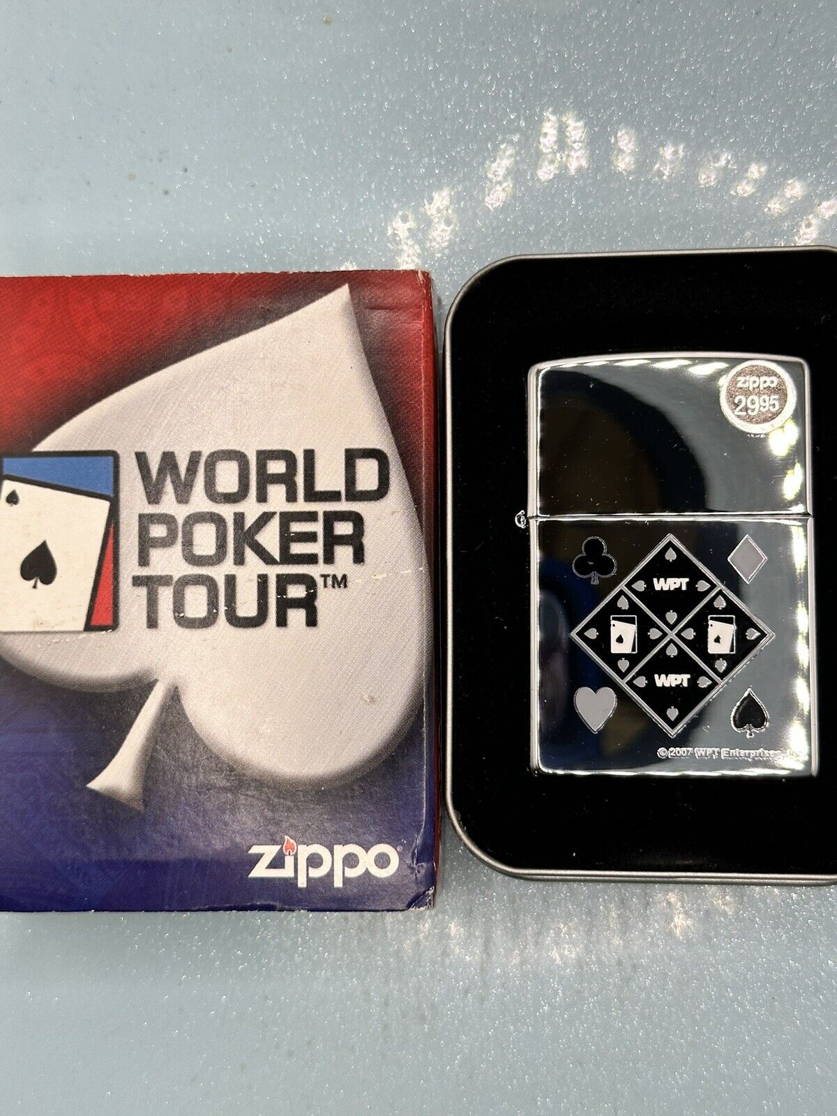 Vintage 2007 World Poker Tour High Polished Chrome Zippo Lighter NEW