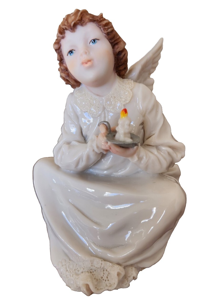 Vintage 1989 A Belcari Angel Figurine Holding Candle DEAR Studio Italy Signed Vintage 1989 A Belcari Angel Figurine Holding Candle DEAR Studio Italy Signed