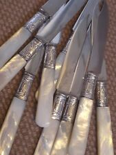 LANDERS FRARY CLARK set 10 Knife Sterling Mother of Pearl Handle M.O.P. Antique picture
