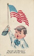 Hurrah For Old Glory My Hat's Off To Her, Boys Patriotic Postcard - 1918 picture