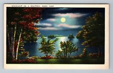 Moonlight On A Beautiful Idaho Lake Vintage Souvenir Postcard picture