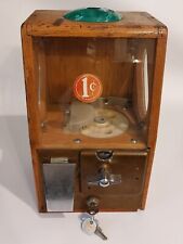 50's Working Oak 1 Cent Oak Baby Grand Victor Vending Green Bakelite  With Key picture