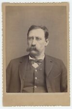 Antique Circa 1880s Cabinet Card Stunning Portrait of Man With Large Mustache picture