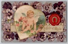 Valentine's Day Postcard Silk Heart Cupid Roses Pansies Winsch Back c1910's picture