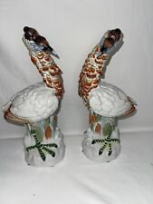 Pair Vintage Mottahedeh Italy Porcelain Exotic Bird Sculpture Figurine  picture