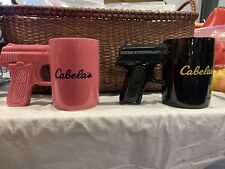 2 Cabela's Black/PinHand Gun Pistol Grip Handle 16 Oz Coffee Tea Mug Cup Gift picture