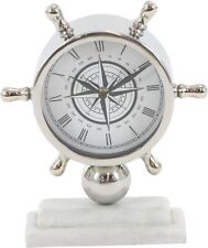 Deco 79 Stainless Steel Ship Wheel Clock with Marble Base, 9