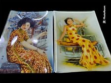 Set of 2 Vintage 1930's Style Chinese Pin Up Girls Mia Decal Glass Plates/Trays picture