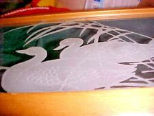 Vintage Wood & Frosted Glass Jewelry  Box. SWANS IN RUSHES DESIGN. 11