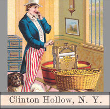 Clinton Hollow New York 1800's Uncle Sam Gold Coin Empire Wringer Ad Trade Card picture