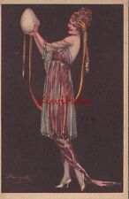 Postcard Artist Signed Woman Holding Giant Egg picture