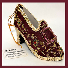 Miniature Fabric Shoe Ornament Burgundy Gold Beaded ITR International Textile NY picture