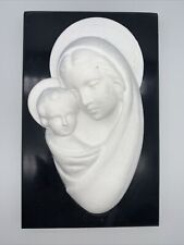 Vtg Madonna And Child Wall Plaque Black Marble Base Plaster France Jesus Mary picture