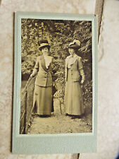 Antique CDV Cabinet Photo Two Fashionable Edwardian Ladies Wearing Hats Outside picture