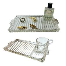 TWO SETS Vintage Hazel Atlas Snack-Sip-Smoke Tray & Cup Sets Vanity Jewelry 4pcs picture