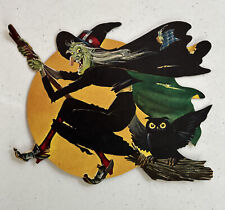 Vtg Halloween DENNISON Flying Witch Moon Owl Die Cut 1960's picture