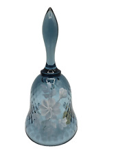 FENTON ART GLASS BLUE GLASS BELL HAND PAINTED FLOWERS AND ARTIST SIGNED picture