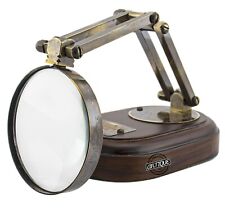Vintage Adjustable 5X Magnifying Glass on Wood Base Stand Antique TableTop Decor picture