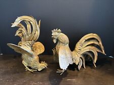 Brass Fighting Roosters Or Cocks Vtg Pair picture