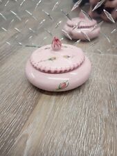 Vintage Italian Deruta Pottery Trinket Dish Vanity Jewelry Box Pink Rose Flower picture