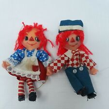 Vintage Raggedy Ann and Andy Christmas Ornaments Flat Plastic Posable picture