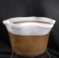 Brown and White Ceramic Planter with Scalloped Edge by Kent McLaughlin Pottery picture