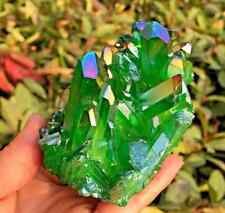 Natural Quartz Crystal Aura Green Titanium Cluster VUG Specimen Stone Healing picture