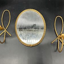 VTG Homco Metal Mirror & Two Candle Sconces Twisted Rope Design picture