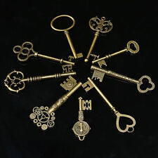 9PCS BIG Large Antique Vtg old Brass Skeleton Retro Gold Keys Lot Pendant Gift picture
