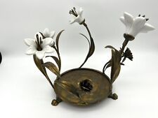 VNT French Gilt Porcelain Lily Centerpiece Pillar Church Candle Holder 7.5” T picture