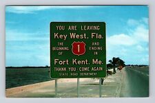 Key West FL-Florida, Leaving Key West Sign, Antique Vintage Souvenir Postcard picture
