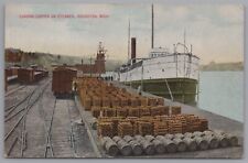 Postcard - Loading Copper on Steamer Houghton Michigan Railroad Steamship picture