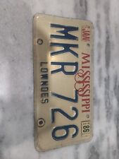 Vintage 1986 Mississippi License Plate MKR 726 Lowndes County Expired picture