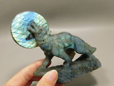 Howling Wolf Moon Figurine Labradorite 4.2 inch Coyote Carving #O305 picture