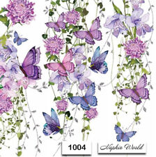 (1004) TWO Individual Paper Luncheon Decoupage Napkins - VINES BUTTERFLY FLOWERS picture