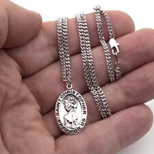 925 Sterling Silver Saint Christopher Medal Pendant Men Women 24 Chain Necklace picture