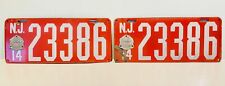 1914 New Jersey Porcelain License Plate PAIR Red White 23386 Garage Decor ALPCA picture