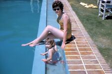 #L9-x Vintage Amateur 35mm Slide Photo-Woman and Girl at Pool- Bikini - 1961 picture