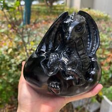 Random 1PC 4.1LB 7''Natural Black Obsidian Dragon Egg Quartz Crystal Rock Carved picture