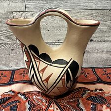 JEMEZ Clay Hand Painted Pueblo Wedding Vase 5” w/ 12” Handkerchief Vintage picture