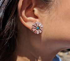 Navajo Floral Mother of Pearl Cluster Push Back Earrings Native American jewelry picture