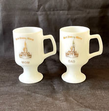 Pair Walt Disney World Milk Glass Souvenir Pedestal Coffee Cups MOM DAD picture