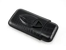 Black Crocodile Leather Travel 3 Cigar Case Holder with Cigar Cutter  picture
