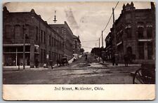 McAlester Oklahoma 1907 Postcard 2nd Street Americal National Bank Street Scene picture