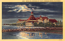 Hotel del Coronado Beach CA California Night Moonlight Linen Vtg Postcard C11 picture
